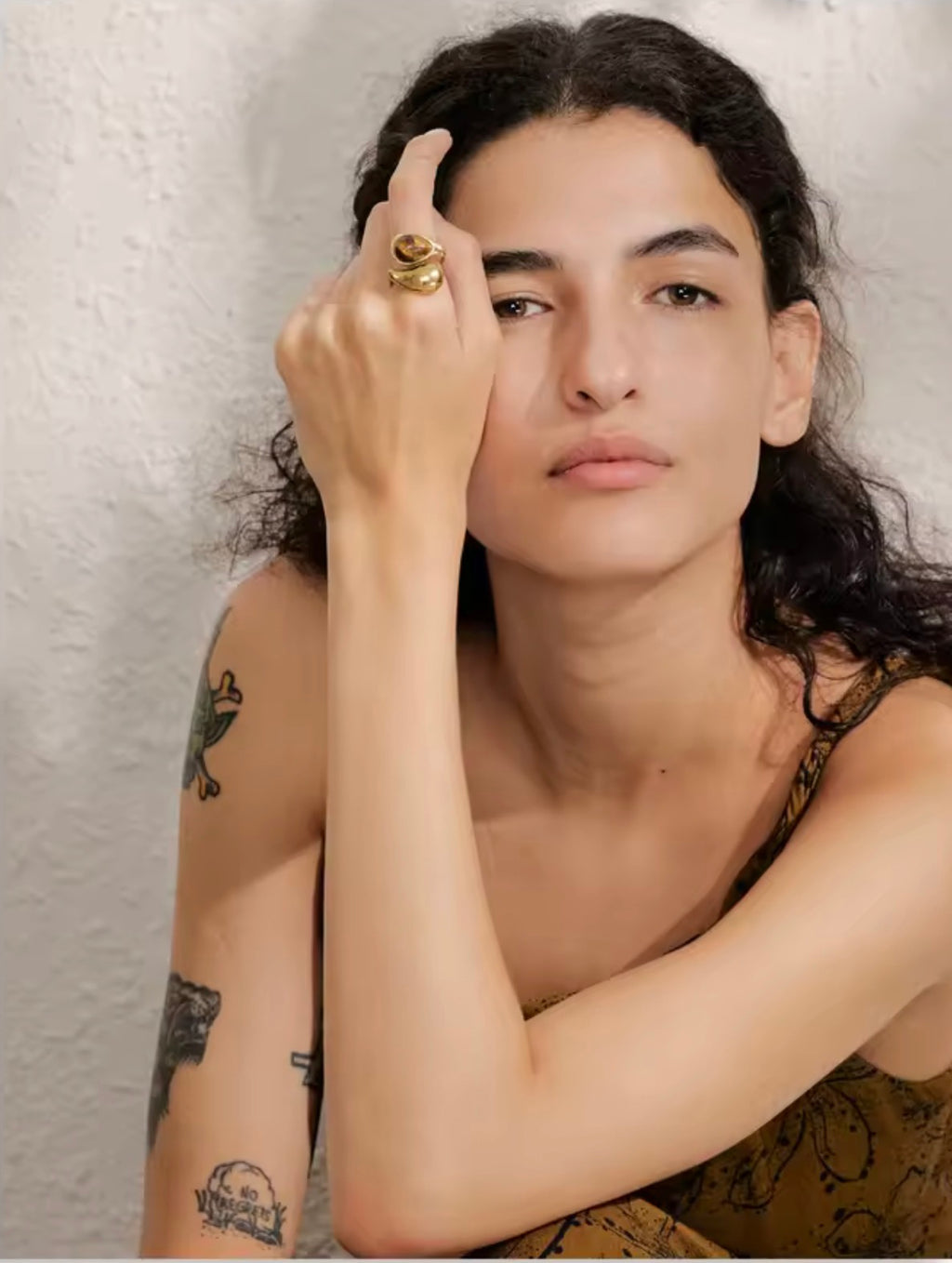 Tiger Eye Teardrop Gold Ring