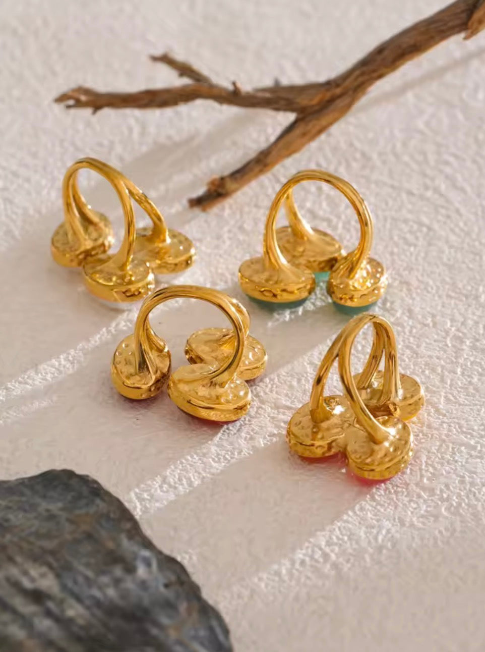 Cluster Crystal Ring backs showing gold plated settings