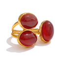 Red Agate Cluster Crystal Ring 18k Gold Plated