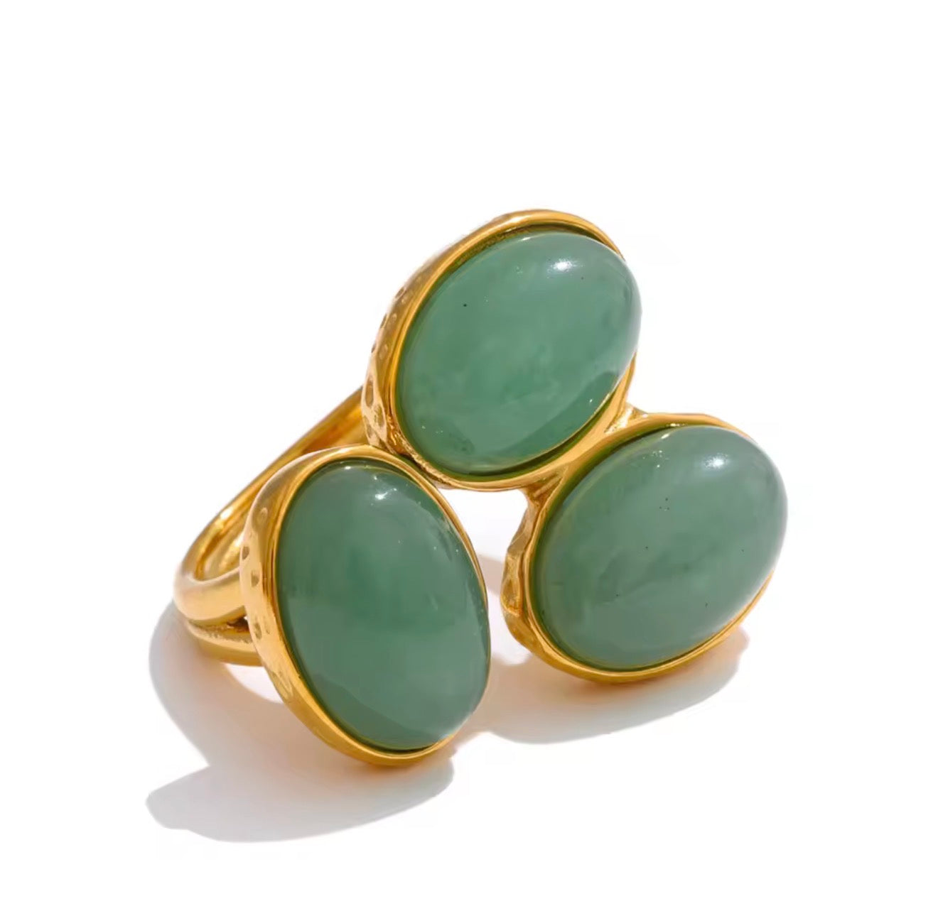 Green Aventurine Cluster Crystal Ring 18k Gold Plated