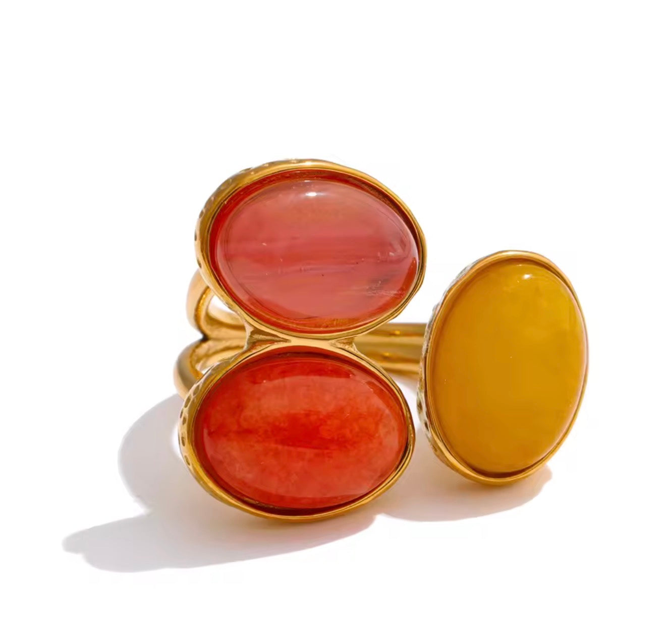 Rainbow Agate Cluster Crystal Ring 18k Gold Plated