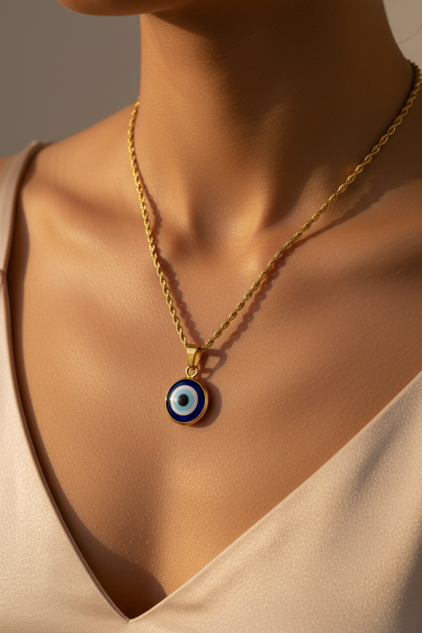 Evil Eye Necklace Close-Up Lifestyle Shot