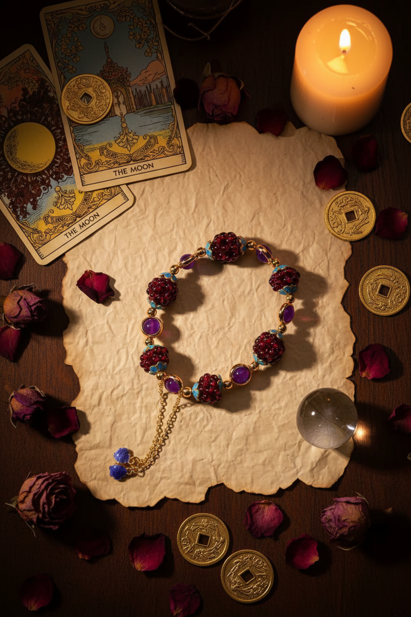 Mystical flat lay - parchment and tarot