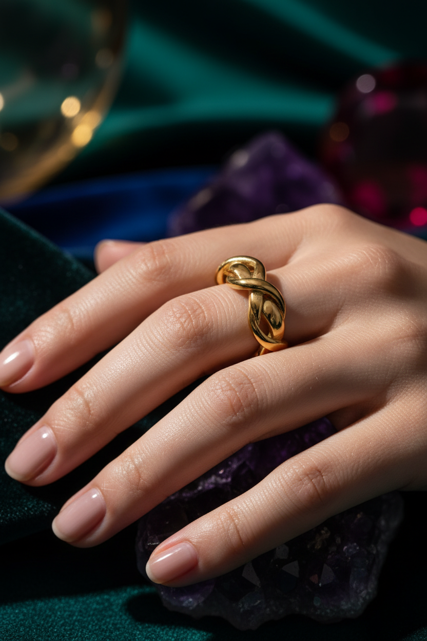 Chain Link Twist Ring - Gold lifestyle hand shot