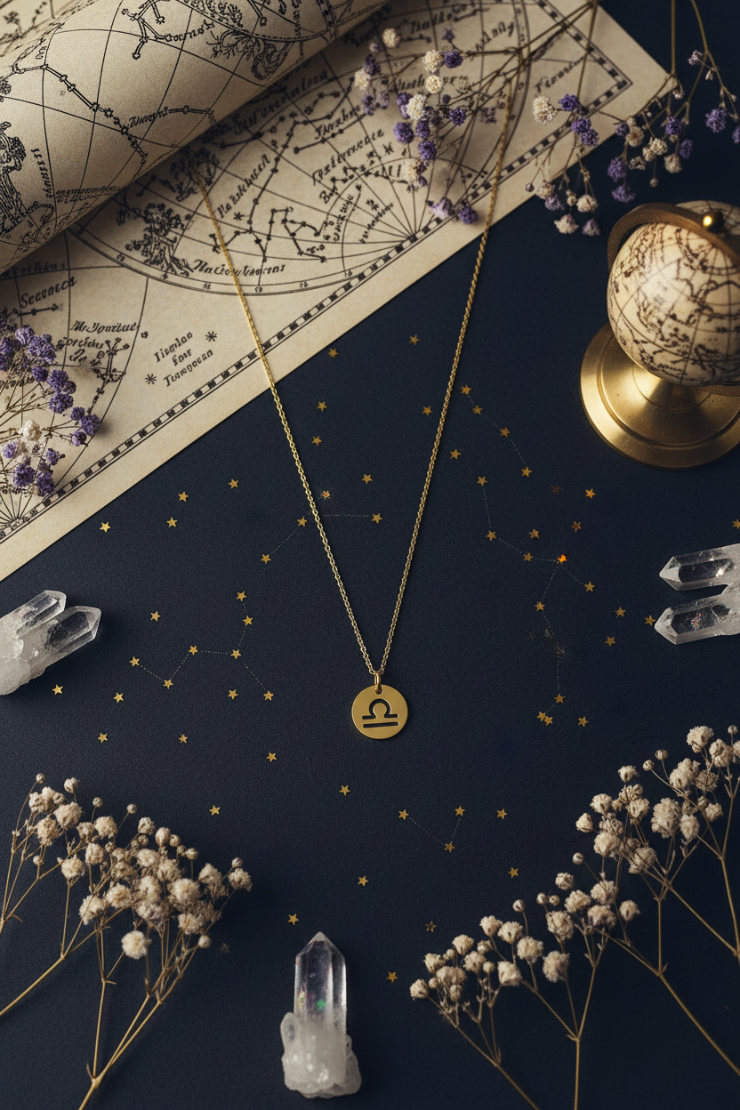 Libra Necklace — Astronomy Props Flat Lay